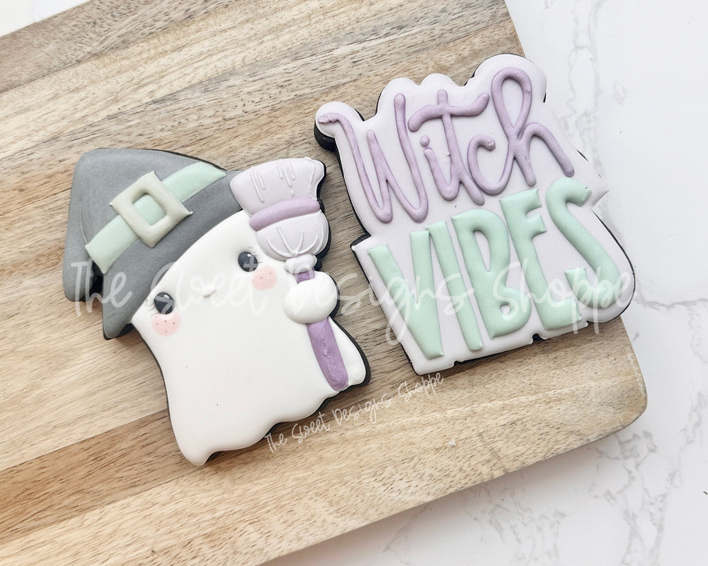 Cookie Cutters - Cute Witchy Ghost & Witch VIBES Cookie Cutter Set - Set of 2 - Cookie Cutters - The Sweet Designs Shoppe - - ALL, Cookie Cutter, halloween, Halloween set, Halloween Sets, Mini Sets, new, Plaque, Plaques, PLAQUES HANDLETTERING, Promocode, regular sets, set