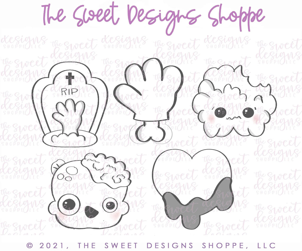 Cookie Cutters - Cute Zombie Mini Set - Cookie Cutters - The Sweet Designs Shoppe - Set of 5 Minis - ALL, Cookie Cutter, halloween, Halloween set, Halloween Sets, Mini Sets, Monster and Zombies, Monsters and Zombies, Promocode, set, valentine, valentines, zombie, Zombies, Zombies and Monsters