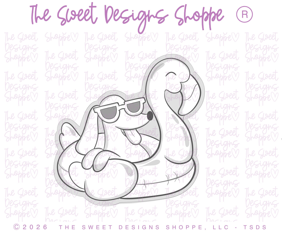 Cookie Cutters - Dachshund on Flamingo - Cookie Cutter - The Sweet Designs Shoppe - TSDS - - ALL,Animal,Animals,Animals and Insects,be still bakery,bestillbakery,Cookie Cutter,Dachshund on flamingo,Dachshund on float,dog,Megan Hamer,Promocode,STL,summer dog,summer set animals