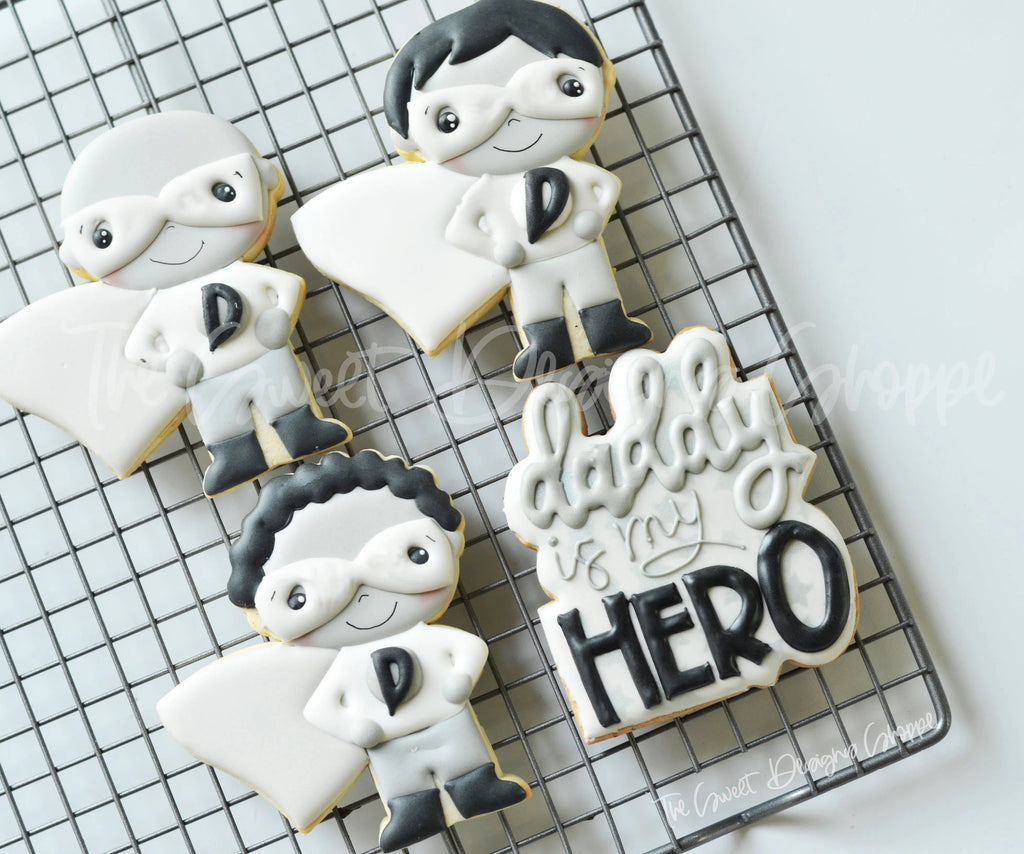 Cookie Cutters - Daddy is my Hero -Set - Cookie Cutters - The Sweet Designs Shoppe - TSDS - - ALL,Cookie Cutter,dad,Father,father's day,grandfather,kids,Kids / Fantasy,Mini Sets,Promocode,regular sets,set,Superhero,Superheroes