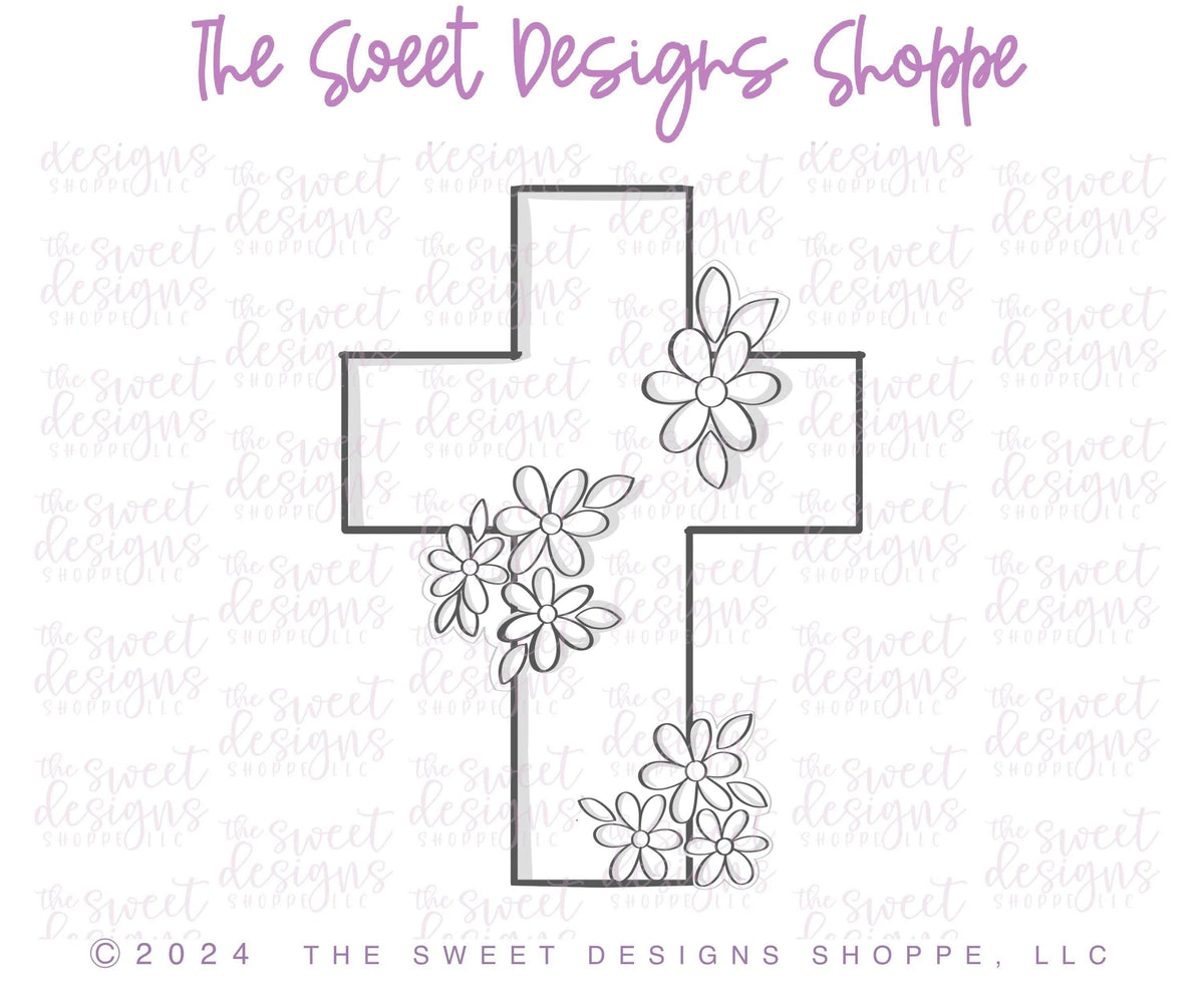 Cookie Cutters - Daisy Cross - Cookie Cutter - The Sweet Designs Shoppe - TSDS - - ALL,Cookie Cutter,cross,Easter,Easter / Spring,First Communion,floral,Nature,Promocode,Religious,STL