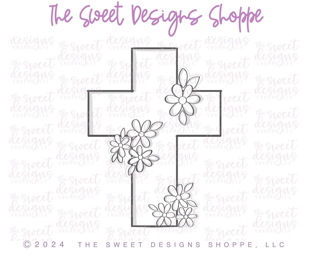 Cookie Cutters - Daisy Cross - Cookie Cutter - The Sweet Designs Shoppe - - ALL, Cookie Cutter, cross, Easter, Easter / Spring, floral, Nature, Promocode, Religious