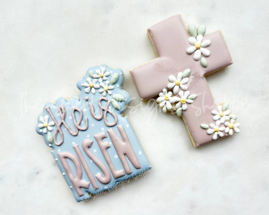 Cookie Cutters - Daisy Cross & He is Risen Daisy Plaque Cookie Cutters Set - Set of 2 - Cookie Cutters - Sweet Designs Shoppe - Set of 2 Cutters - ( Cross009 MidSize & Plaque362 Regular) - ALL, Animal, Animals, Animals and Insects, bunny, Cookie Cutter, Easter, Easter / Spring, Mini Sets, Promocode, regular sets, set
