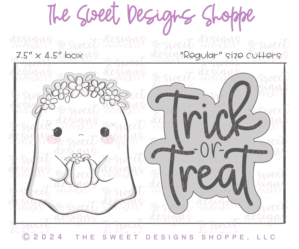 Cookie Cutters - Daisy Ghost & Trick or Treat Plaque Cookie Cutter Set - Set of 2 - Cookie Cutters - The Sweet Designs Shoppe - - ALL, Cookie Cutter, halloween, Halloween set, Halloween Sets, Mini Sets, new, Plaque, Plaques, PLAQUES HANDLETTERING, Promocode, regular sets, set