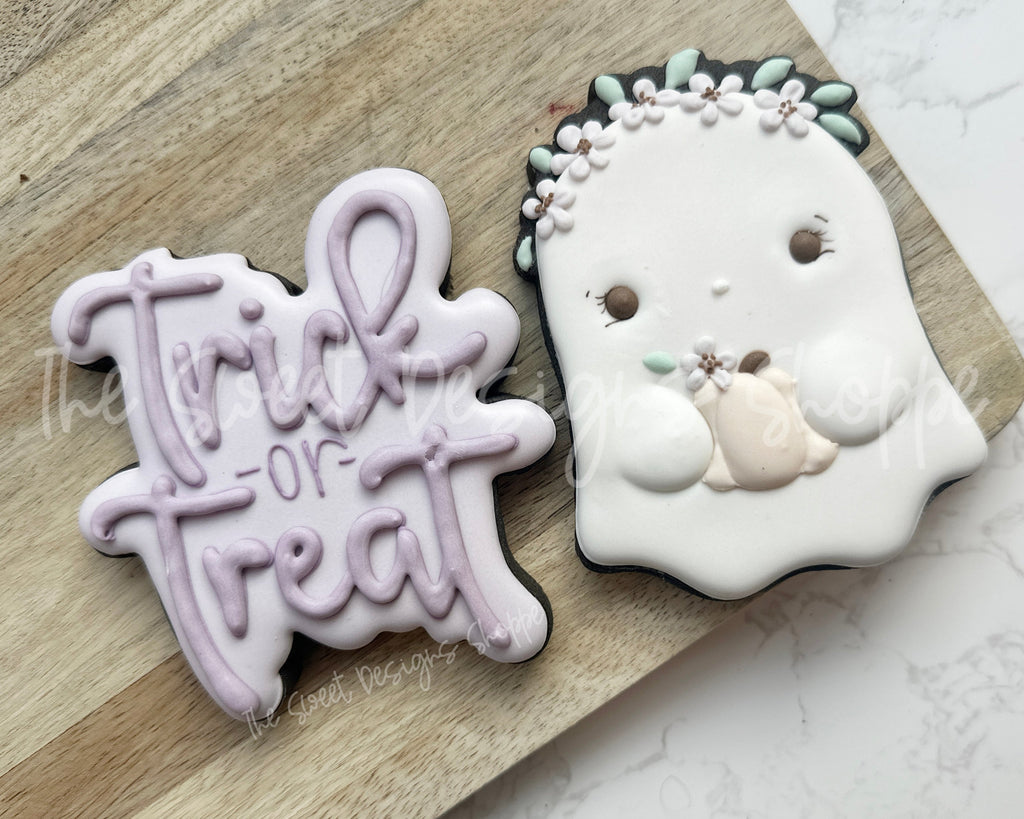 Cookie Cutters - Daisy Ghost & Trick or Treat Plaque Cookie Cutter Set - Set of 2 - Cookie Cutters - The Sweet Designs Shoppe - TSDS - - ALL,Cookie Cutter,halloween,Halloween set,Halloween Sets,Mini Sets,Plaque,Plaques,PLAQUES HANDLETTERING,Promocode,regular sets,set