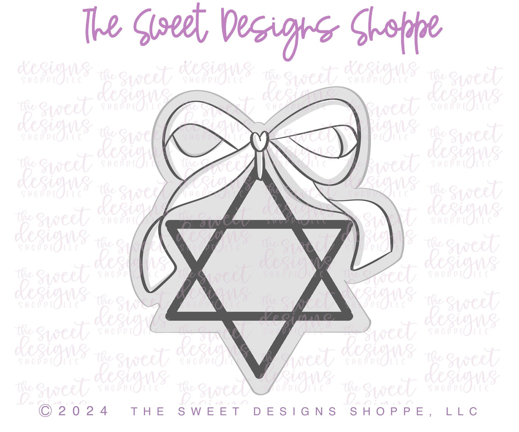 Cookie Cutters - David Star with Bow - Cookie Cutter - The Sweet Designs Shoppe - - ALL, Cookie Cutter, Hanukkah, new, Promocode, STL