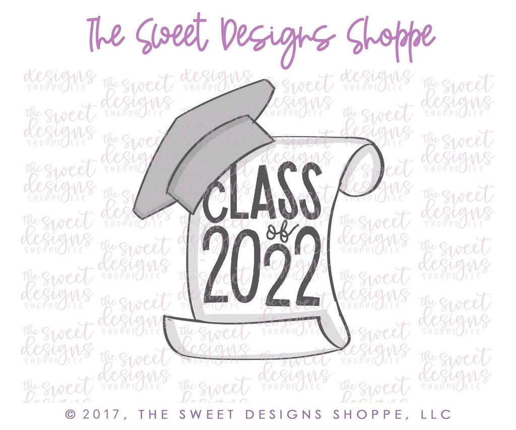 Cookie Cutters - Diploma With Graduation Cap V2 - Cookie Cutter - The Sweet Designs Shoppe - - ALL, celebration, Cookie Cutter, Customize, Grad, graduation, graduations, Plaque, Promocode, School, School / Graduation