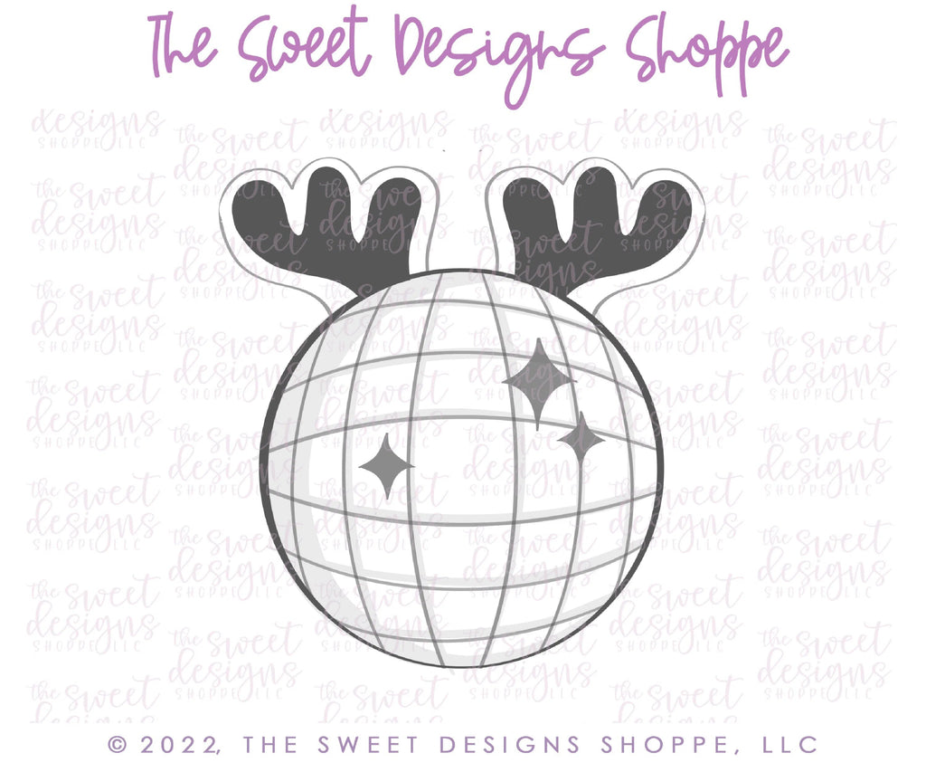 Cookie Cutters - Disco Ball with Antlers - Cookie Cutter - Sweet Designs Shoppe - - ALL, Christmas, Christmas / Winter, Christmas Cookies, Cookie Cutter, groovy, Ornament, Promocode, Retro
