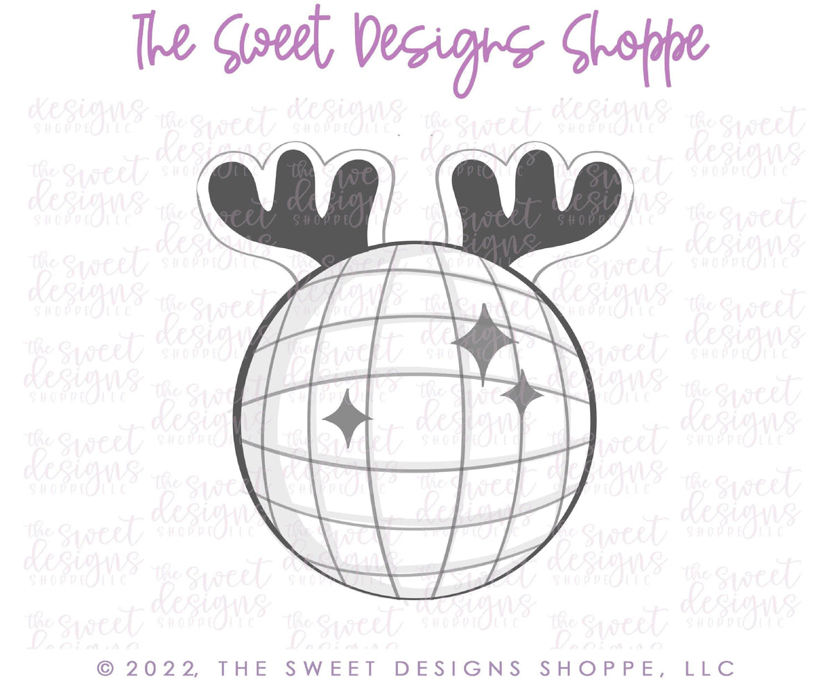 Cookie Cutters - Disco Ball with Antlers - Cookie Cutter - The Sweet Designs Shoppe - TSDS - - ALL,Christmas,Christmas / Winter,Christmas Cookies,Cookie Cutter,groovy,Ornament,Promocode,Retro,STL