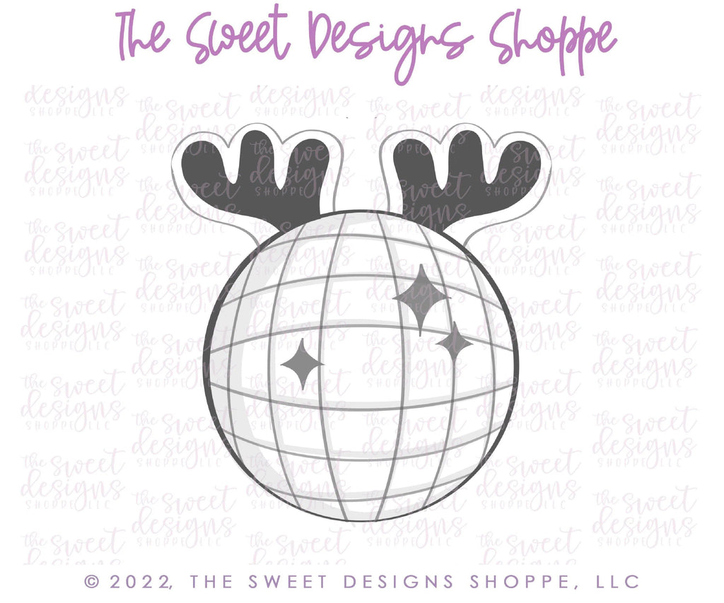 Cookie Cutters - Disco Ball with Antlers - Cookie Cutter - The Sweet Designs Shoppe - TSDS - - ALL,Christmas,Christmas / Winter,Christmas Cookies,Cookie Cutter,groovy,Ornament,Promocode,Retro