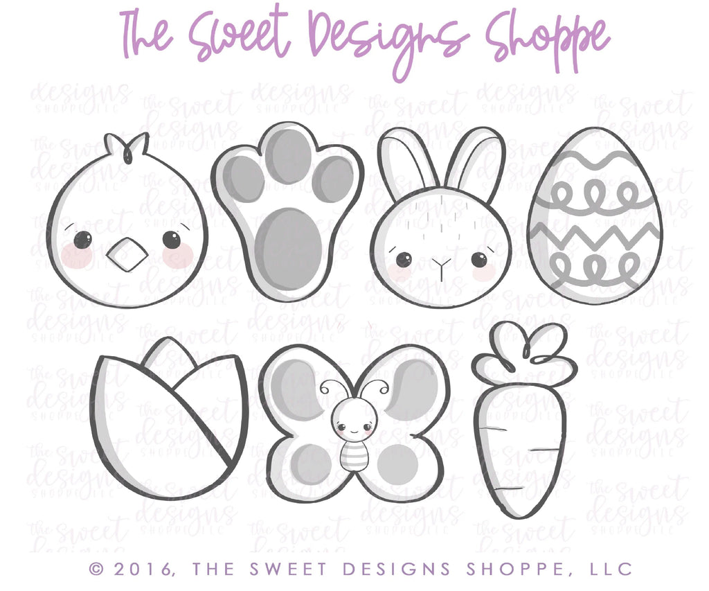 Cookie Cutters - Easter Minis - Cutters - Sweet Designs Shoppe - Easter Minis - Set of 7 - 2022EasterTop, ALL, Bunny, Butterfly, Chick, chicken, Cookie Cutter, Easter, Easter / Spring, Egg, Mini Sets, Promocode, Rabbit, set