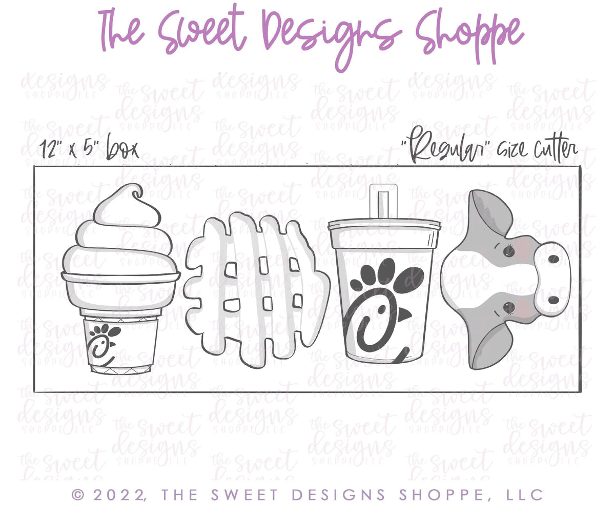 Cookie Cutters - Eat Chicken Fast Food Set - Set of 4 - Cookie Cutters - The Sweet Designs Shoppe - TSDS - - ALL,Animal,Animals,Birthday,Chick-fil-a,chicken,chickfila,Cookie Cutter,fast food,Food,Food and Beverage,Food beverages,Mini Sets,Misc,Miscelaneous,Miscellaneous,Promocode,regular sets,set,STL