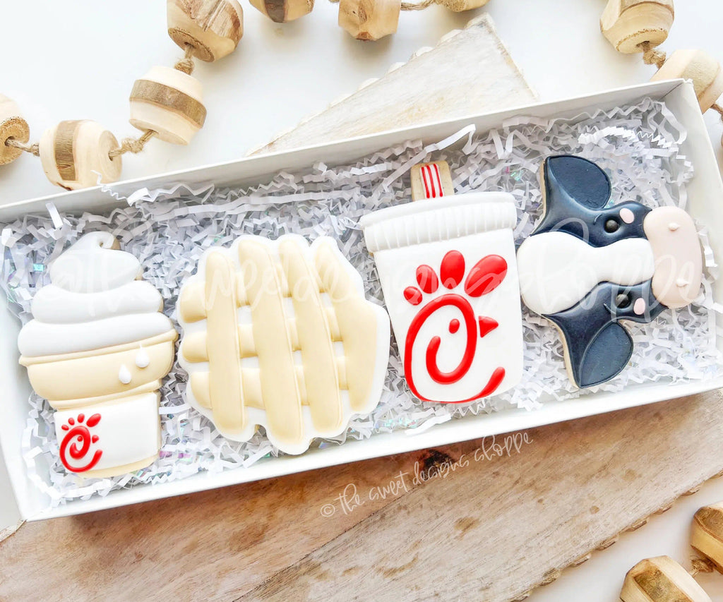 Cookie Cutters - Eat Chicken Fast Food Set - Set of 4 - Cookie Cutters - The Sweet Designs Shoppe - TSDS - - ALL,Animal,Animals,Birthday,Chick-fil-a,chicken,chickfila,Cookie Cutter,fast food,Food,Food and Beverage,Food beverages,Mini Sets,Misc,Miscelaneous,Miscellaneous,Promocode,regular sets,set,STL