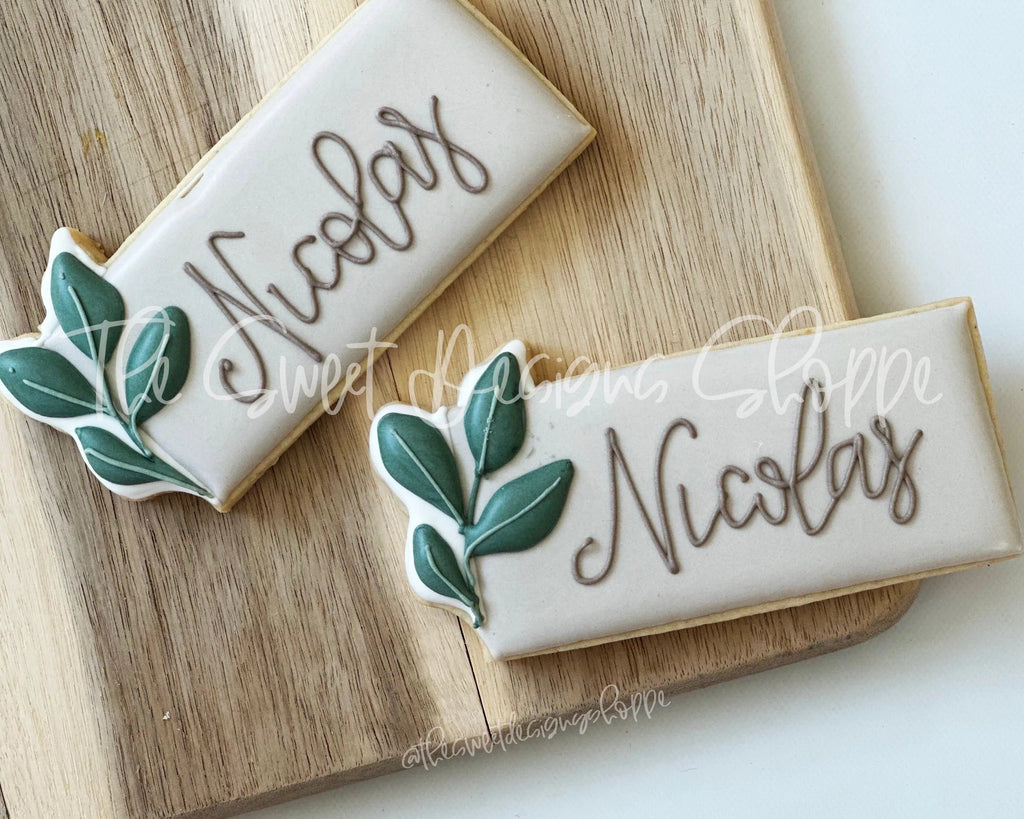 Cookie Cutters - Eucalyptus Long Felix Plaque - Cookie Cutter - The Sweet Designs Shoppe - - ALL, Cookie Cutter, First Communion, handlettering, Plaque, Plaques, PLAQUES HANDLETTERING, Promocode, Religious, Wedding