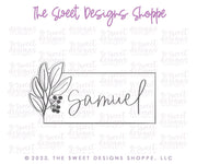 Cookie Cutters - Eucalyptus Long Samuel Plaque - Cookie Cutter - The Sweet Designs Shoppe - TSDS - - ALL,Cookie Cutter,First Communion,handlettering,Plaque,Plaques,PLAQUES HANDLETTERING,Promocode,Religious,STL,Wedding,Wedding Favors