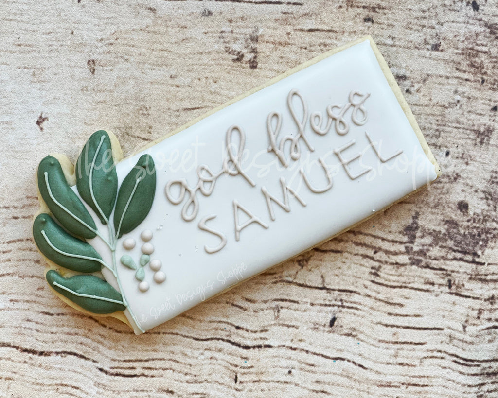 Cookie Cutters - Eucalyptus Long Samuel Plaque - Cookie Cutter - The Sweet Designs Shoppe - TSDS - - ALL,Cookie Cutter,First Communion,handlettering,Plaque,Plaques,PLAQUES HANDLETTERING,Promocode,Religious,Wedding