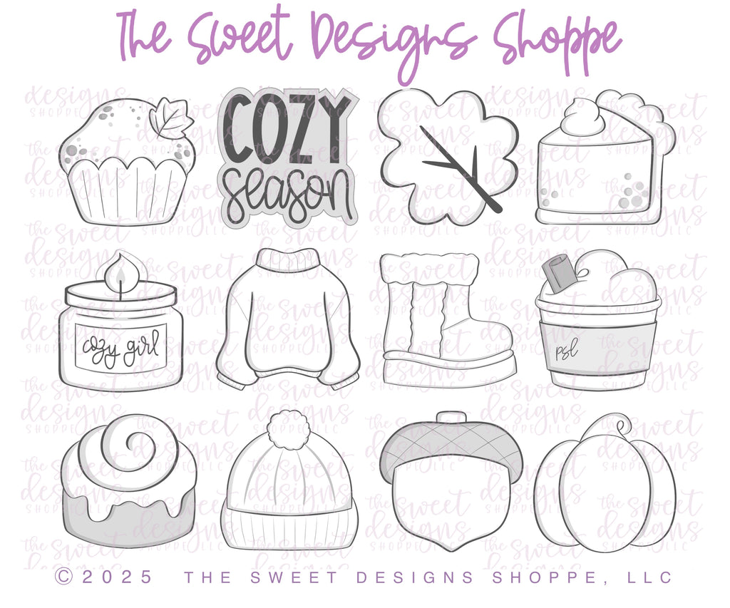 Cookie Cutters - FALL Cozy Season Set - Set of 12 Cookie Cutters - The Sweet Designs Shoppe - TSDS - - ALL,Cookie Cutter,Fall,Fall / Thanksgiving,Fall Vibes,Mini Set,Mini Sets,Promocode,regular sets,set,sets,STL