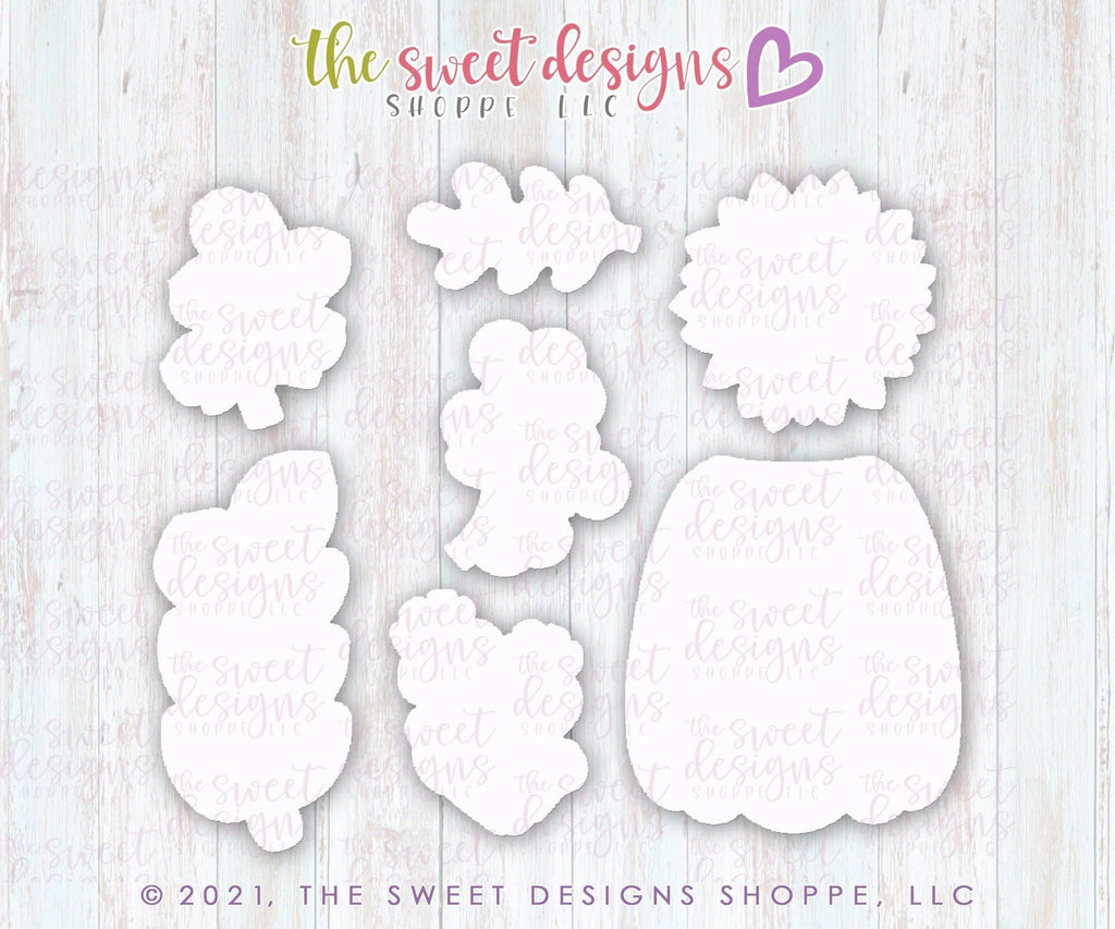 Cookie Cutters - Fall Pumpkin Bouquet Platter Set - Cookie Cutters - The Sweet Designs Shoppe - TSDS - - ALL,Cookie Cutter,fall,Fall / Thanksgiving,Flowers,Mini Sets,Nature,Promocode,regular sets,set,STL,thanksgiving