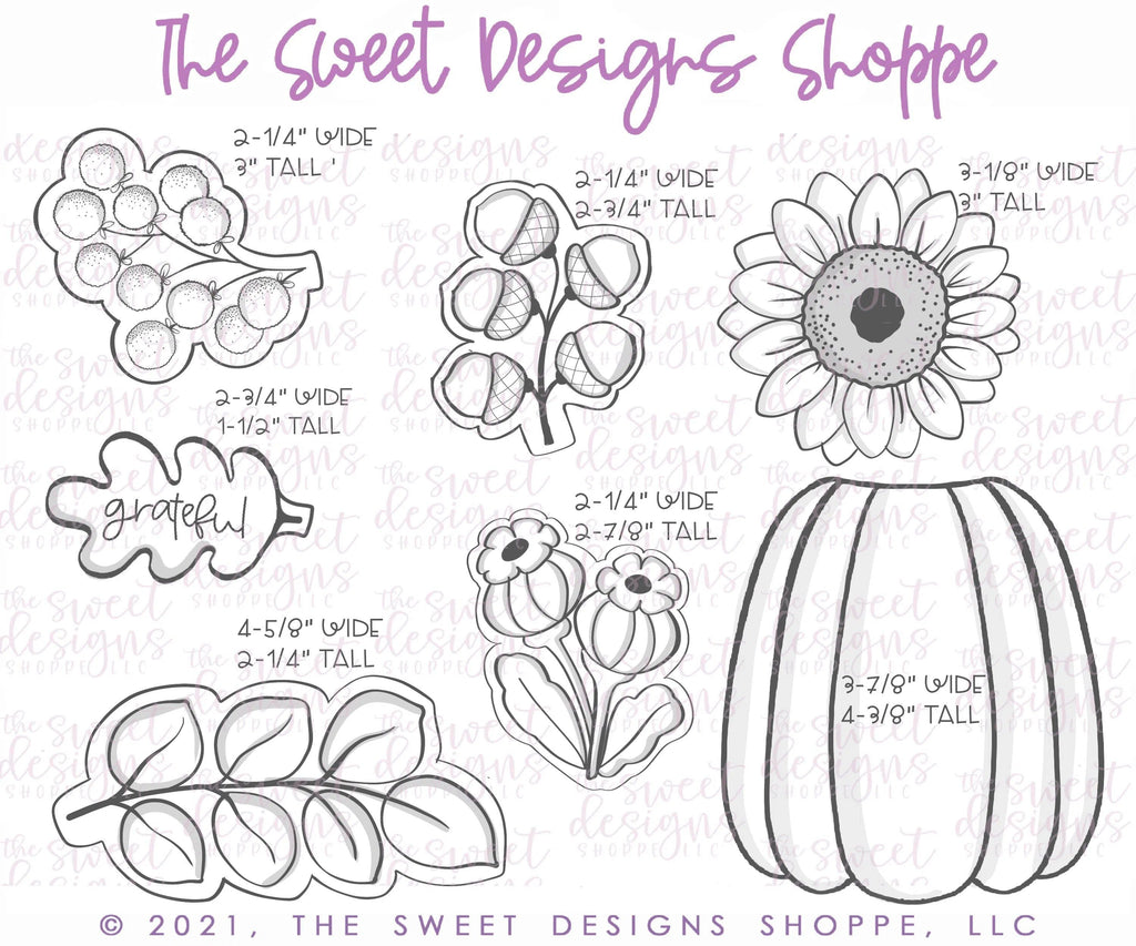 Cookie Cutters - Fall Pumpkin Bouquet Platter Set - Cookie Cutters - The Sweet Designs Shoppe - TSDS - - ALL,Cookie Cutter,fall,Fall / Thanksgiving,Flowers,Mini Sets,Nature,Promocode,regular sets,set,STL,thanksgiving