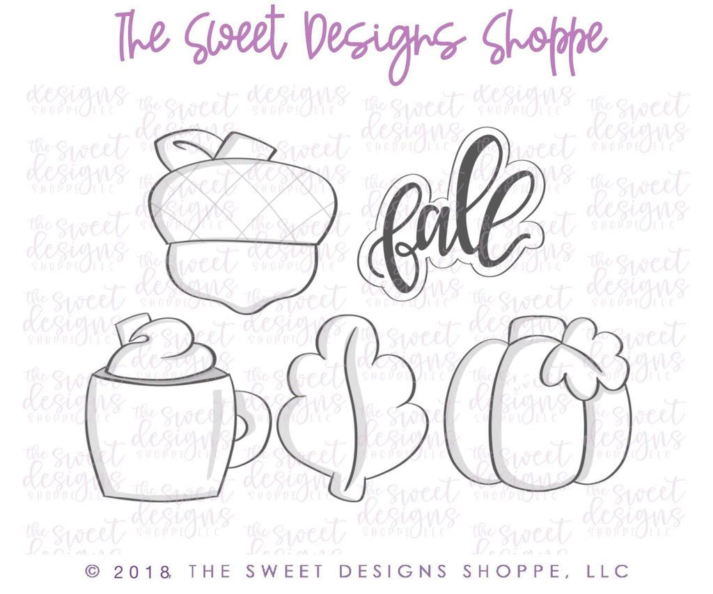 Cookie Cutters - Fall Set - Set of 5 - Cookie Cutters - The Sweet Designs Shoppe - TSDS - - ALL,beverages,Cookie Cutter,Fal,Fall / Halloween,Fall / Thanksgiving,Halloween,Halloween set,Halloween Sets,Mini Sets,mug,mugs,Nature,Promocode,regular sets,set,STL