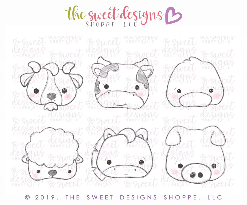 Cookie Cutters - Farm Animals Face Set - Cookie Cutters - The Sweet Designs Shoppe - - ALL, animal, Animals, barn, Cookie Cutter, Farm, fat Set, Mini Set, Mini Sets, Promocode, regular sets, set, sets, Tiny Set, Tiny sets