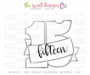 Cookie Cutters - Fifteen with Ribbon - Cookie Cutter - The Sweet Designs Shoppe - TSDS - - 15,Accesories,ALL,Birthday,Cookie Cutter,fifteen,Fonts,kids,Lettering,letters and numbers,number,Promocode,quince,STL