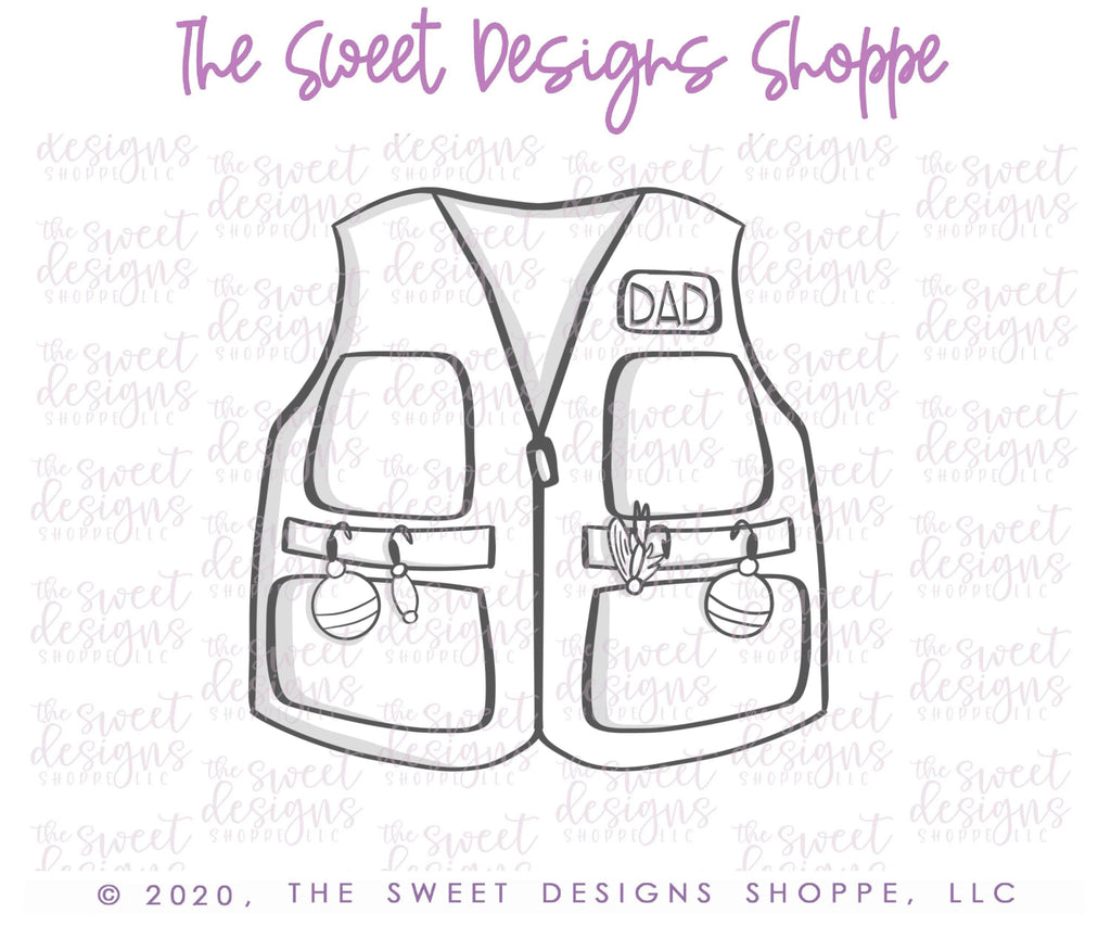 Cookie Cutters - Fishing Vest - Cookie Cutter - The Sweet Designs Shoppe - TSDS - - ALL,aparrel,case,clothes,Cookie Cutter,dad,Father,Fathers Day,fish,Fishing,grandfather,hobbies,Promocode,Sport,sports,STL,vest