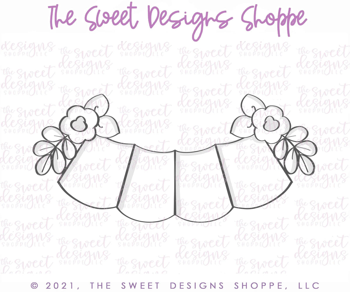 Cookie Cutters - Floral 4 Space Bunting - Plaque - Cookie Cutter - The Sweet Designs Shoppe - TSDS - - ALL,Baby,Baby / Kids,Birthday,Bunting,Cookie Cutter,Plaque,Plaques,PLAQUES HANDLETTERING,Promocode,STL,Sweet,Sweets,Wedding,Wedding Favors
