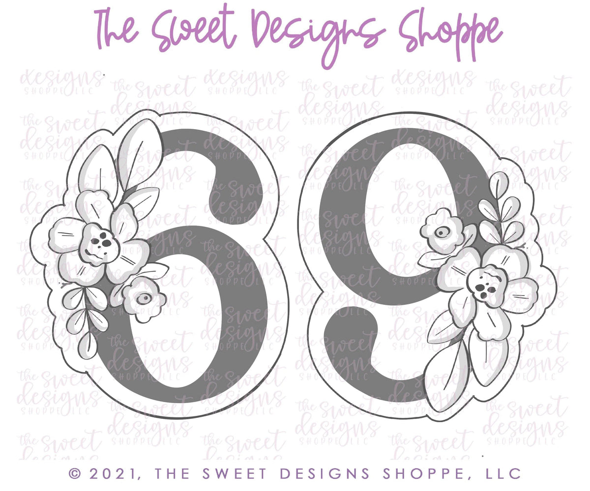 Cookie Cutters - Floral 6 and/or 9 - Single Cookie Cutter - The Sweet Designs Shoppe - TSDS - - ALL,Birthday,Cookie Cutter,Font,Fonts,kid,kids,Lettering,letters and numbers,number,numbers,NumberSet,Promocode,series016,STL,text