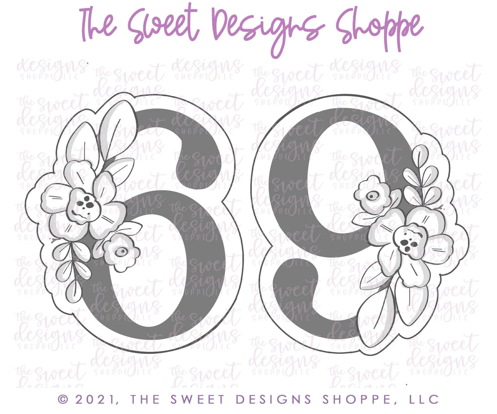 Cookie Cutters - Floral 6 and/or 9 - Single Cookie Cutter - The Sweet Designs Shoppe - TSDS - - ALL,Birthday,Cookie Cutter,Font,Fonts,kid,kids,Lettering,letters and numbers,number,numbers,NumberSet,Promocode,series016,text