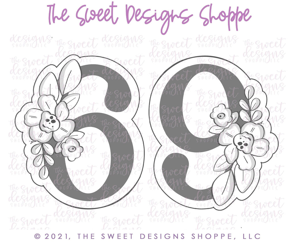 Cookie Cutters - Floral 6 and/or 9 - Single Cookie Cutter - The Sweet Designs Shoppe - - ALL, Birthday, Cookie Cutter, Font, Fonts, kid, kids, letters and numbers, number, numbers, NumberSet, Promocode, series016, text