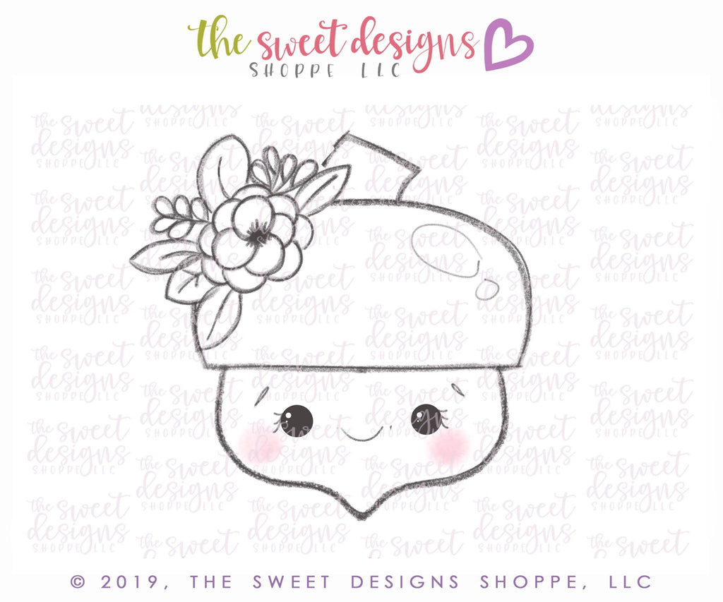 Cookie Cutters - Floral Acorn - Cookie Cutter - The Sweet Designs Shoppe - TSDS - - ALL,Cookie Cutter,Fall / Halloween,Fall / Thanksgiving,Fall Woodlands,Halloween,Nature,Promocode,Thanksgiving,Trees Leaves and Flowers,Woodlands