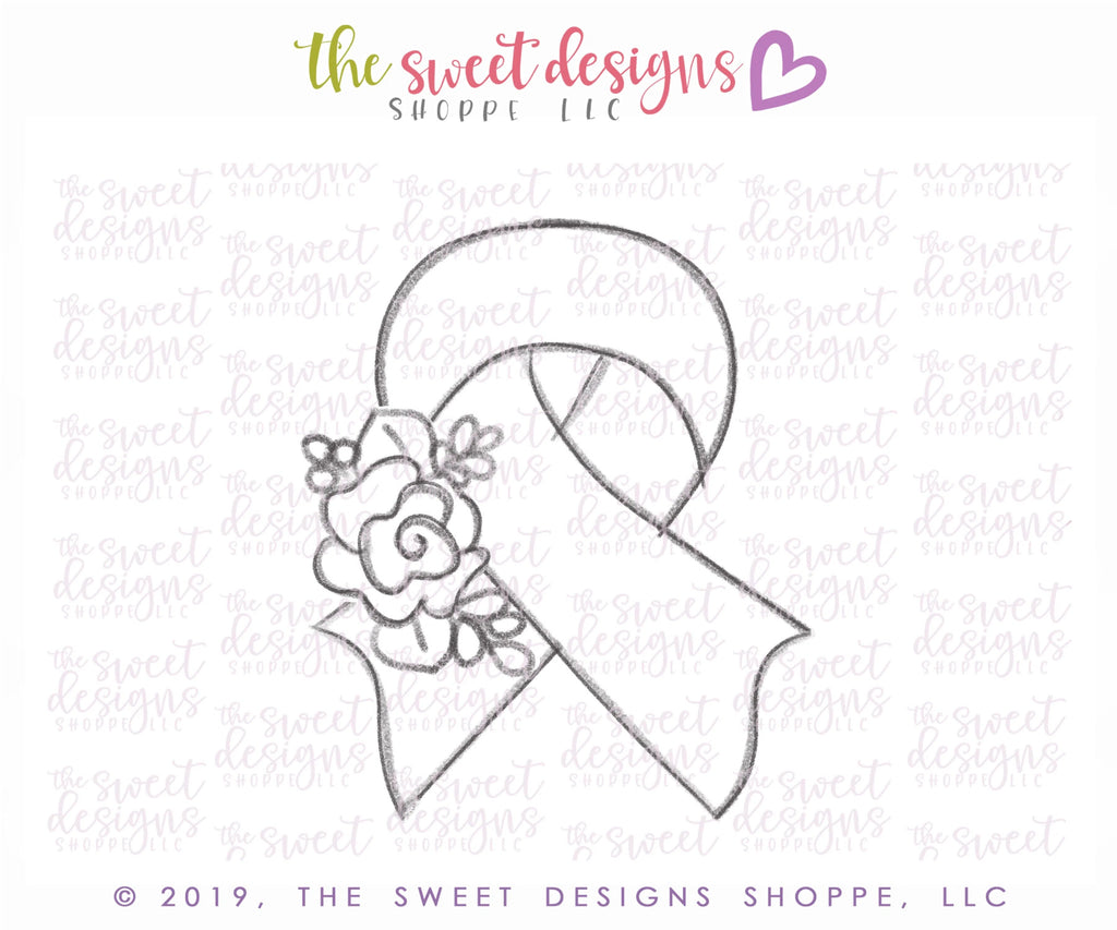 Cookie Cutters - Floral Awareness Ribbon - Cookie Cutter - Sweet Designs Shoppe - - 2019, ALL, Awareness, Awareness Ribbon, Cancer, Cookie Cutter, Misc, Miscellaneous, Promocode, Ribbon, Ribon, survivor