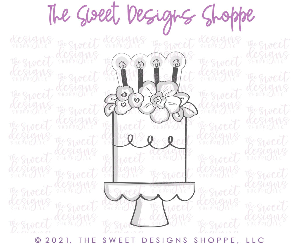 Cookie Cutters - Floral Cake with Candles - Cookie Cutter - Sweet Designs Shoppe - - ALL, Birthday, Cookie Cutter, kid, kids, Promocode, Sweet, Sweets