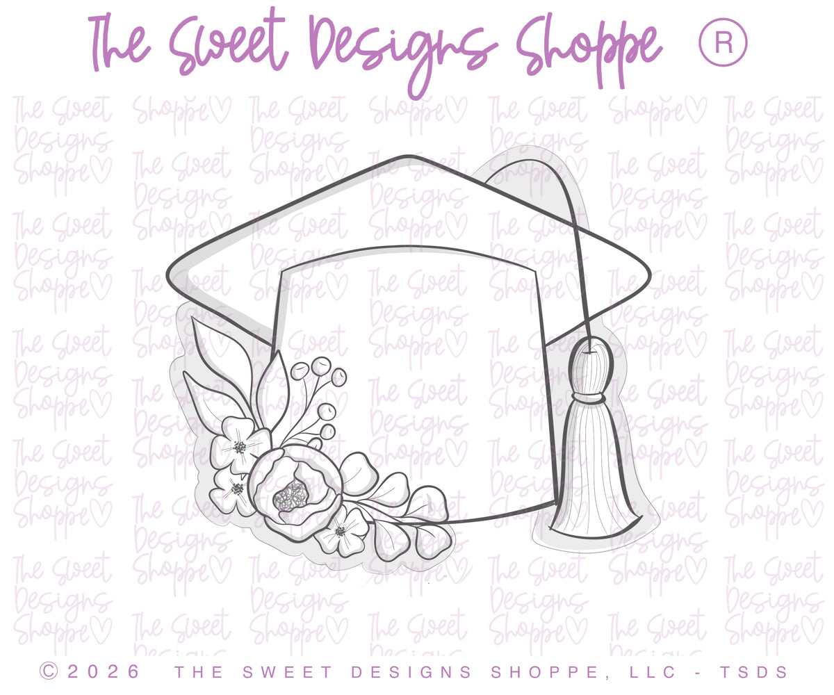 Cookie Cutters - Floral Cap - Cookie Cutter - The Sweet Designs Shoppe - TSDS - - ALL,Animals,award,back to school,Cookie Cutter,diploma,floral cap,floral grad cap,Grad,Graduation,graduations,mothers,new sets,Promocode,School,School / Graduation,school supplies,STL