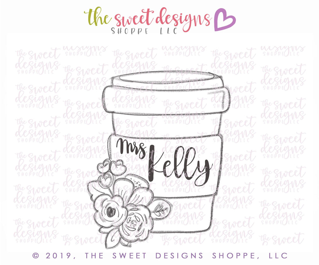 Cookie Cutters - Floral Coffee Paper Cup - Cookie Cutter - The Sweet Designs Shoppe - TSDS - - ALL,beverage,Coffee,coffee paper cup,Cookie Cutter,Food,Food & Beverages,Food and Beverage,Nurse,Nurse Appreciation,Promocode,Teacher,Teacher Appreciation