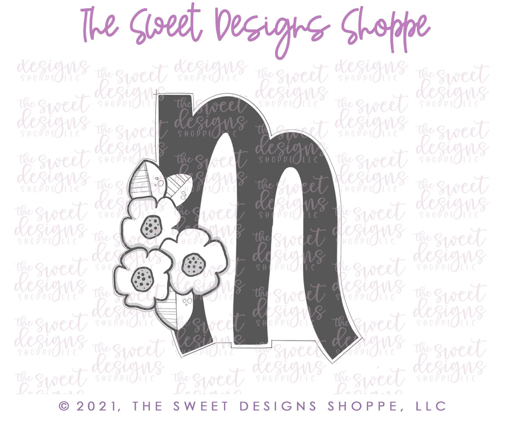 Cookie Cutters - Floral First M - Cookie Cutter - Sweet Designs Shoppe - - ALL, Cookie Cutter, Customize, Fonts, handlettering, letter, Lettering, Letters, letters and numbers, MOM, mother, mothers DAY, PLAQUES HANDLETTERING, Promocode, text
