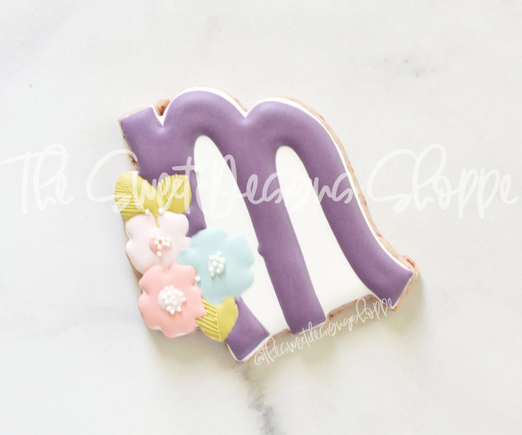 Cookie Cutters - Floral First M - Cookie Cutter - The Sweet Designs Shoppe - TSDS - - ALL,Cookie Cutter,Customize,Fonts,handlettering,letter,Lettering,Letters,letters and numbers,MOM,mother,mothers DAY,PLAQUES HANDLETTERING,Promocode,text