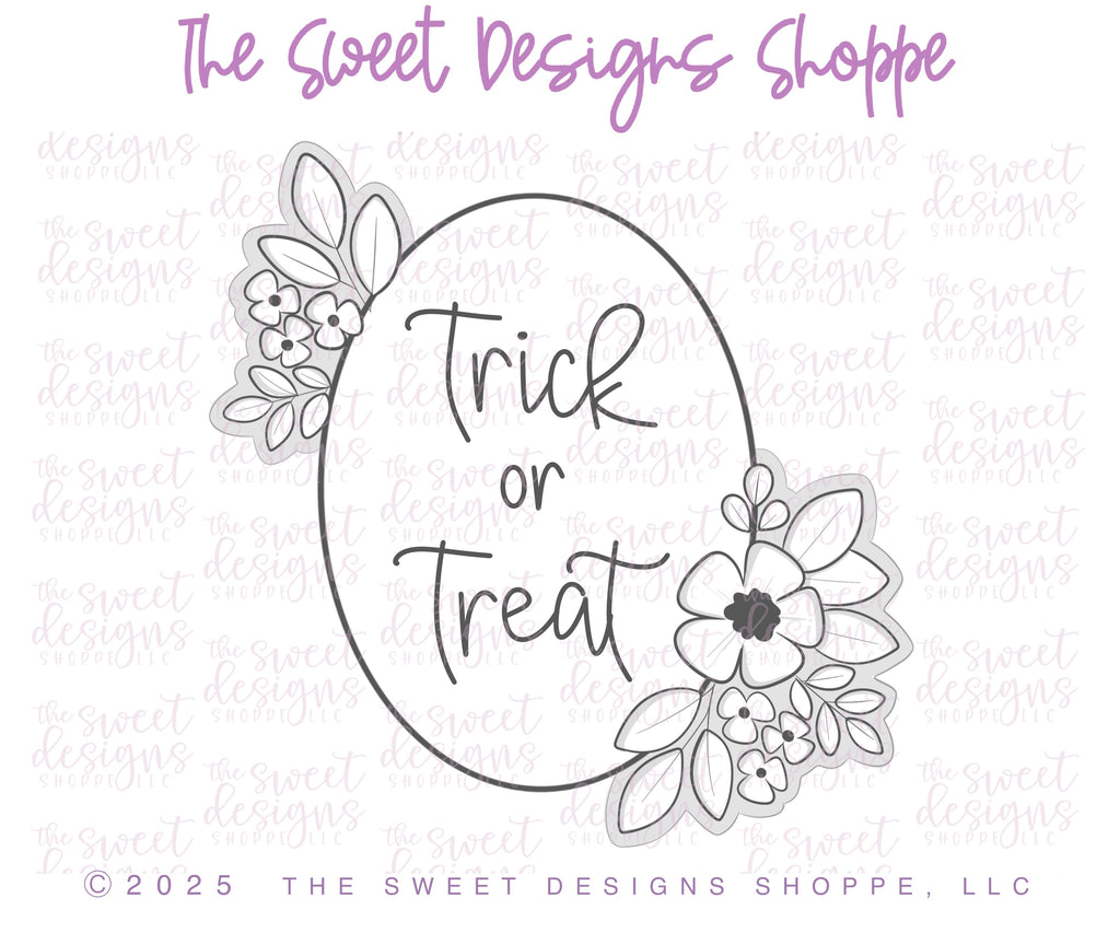 Cookie Cutters - Floral Ghost & Trick or Treat Plaque Cookie Cutter Set - Set of 2 - Cookie Cutters - The Sweet Designs Shoppe - TSDS - - ALL,Cookie Cutter,halloween,Halloween set,Halloween Sets,Mini Sets,Plaque,Plaques,PLAQUES HANDLETTERING,Promocode,regular sets,set,STL