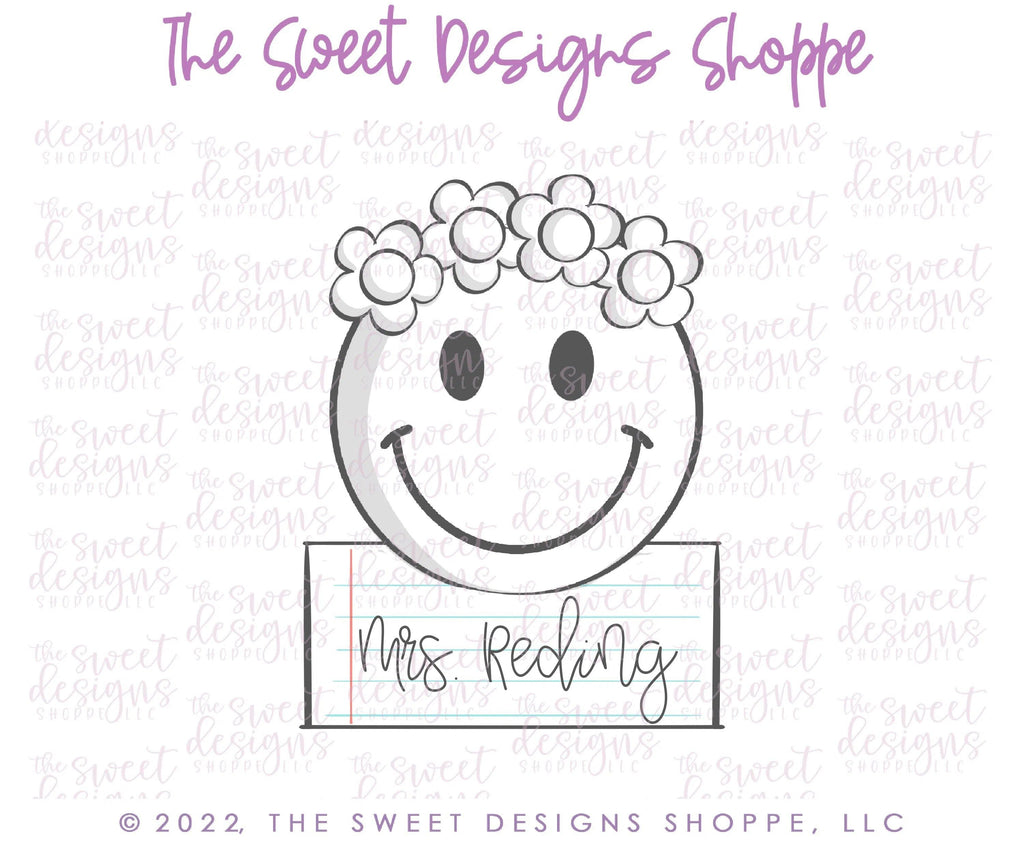 Cookie Cutters - Floral Happy Face Plaque - Cookie Cutter - The Sweet Designs Shoppe - - ALL, back to school, Cookie Cutter, Plaque, Plaques, PLAQUES HANDLETTERING, Promocode, School, School / Graduation, school supplies