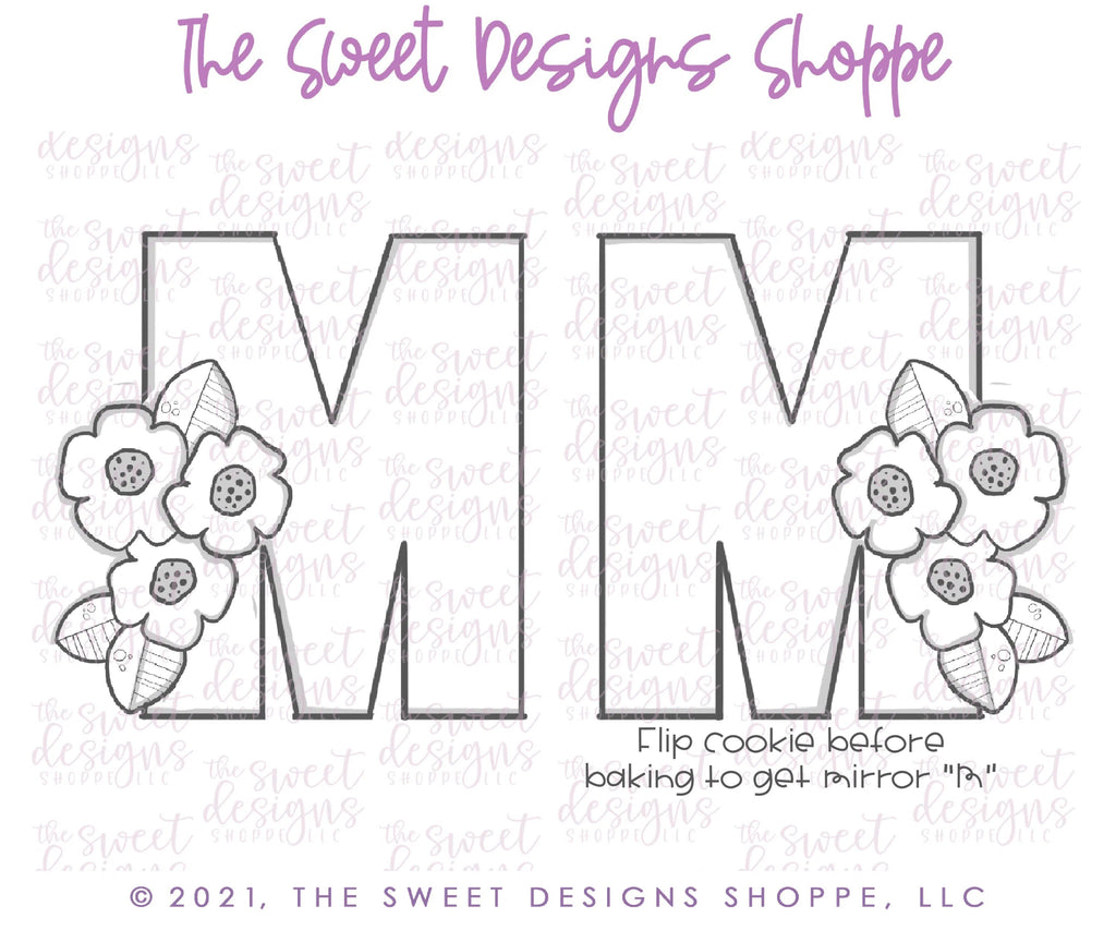 Cookie Cutters - Floral M - with Flip Option - Cookie Cutter - Sweet Designs Shoppe - - ALL, Cookie Cutter, Customize, Fonts, handlettering, letter, Lettering, Letters, letters and numbers, MOM, mother, mothers DAY, PLAQUES HANDLETTERING, Promocode, text
