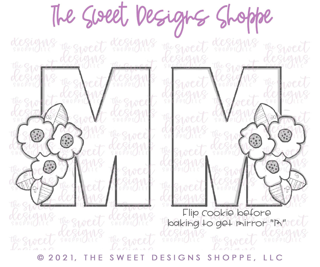 Cookie Cutters - Floral M - with Flip Option - Cookie Cutter - The Sweet Designs Shoppe - - ALL, Cookie Cutter, Customize, Fonts, handlettering, letter, Lettering, Letters, letters and numbers, MOM, mother, mothers DAY, PLAQUES HANDLETTERING, Promocode, text