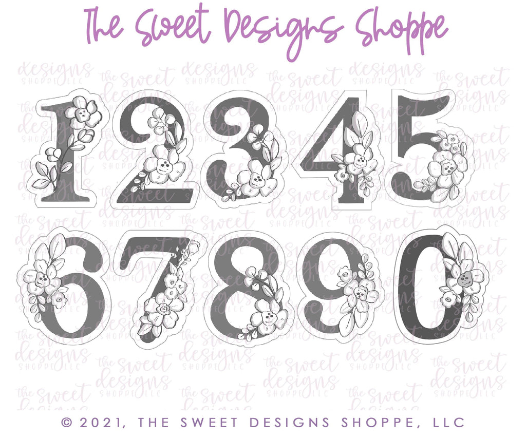 Cookie Cutters - Floral Numbers Set - Set of 9 - Cookie Cutters - Sweet Designs Shoppe - - ALL, Birthday, Cookie Cutter, Customize, Font, Fonts, lettering, number, numbers, numberset, Promocode, regular sets, school, set, text