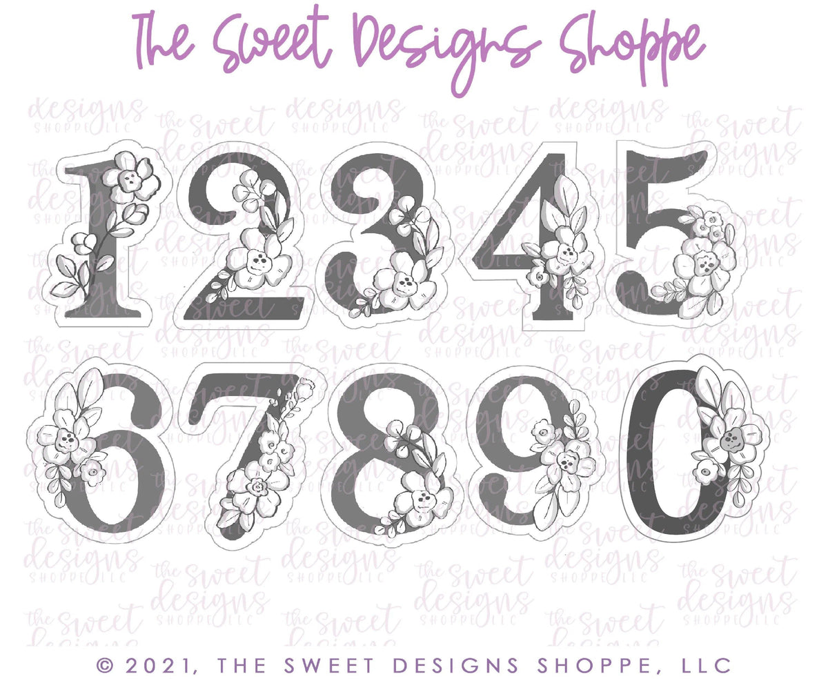 Cookie Cutters - Floral Numbers Set - Set of 9 - Cookie Cutters - The Sweet Designs Shoppe - TSDS - - ALL,Birthday,Cookie Cutter,Customize,Font,Fonts,lettering,number,numbers,numberset,Promocode,regular sets,school,set,text