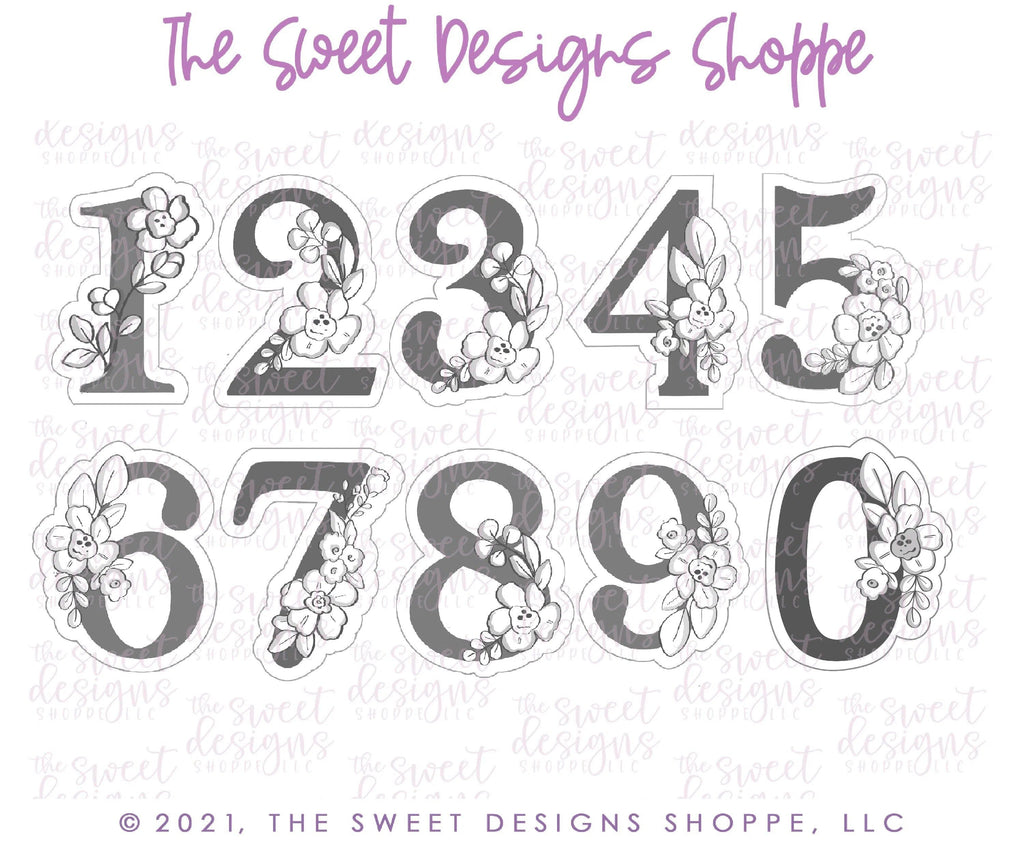 Cookie Cutters - Floral Numbers Set - Set of 9 - Cookie Cutters - The Sweet Designs Shoppe - TSDS - - ALL,Birthday,Cookie Cutter,Customize,Font,Fonts,lettering,number,numbers,numberset,Promocode,regular sets,school,set,text