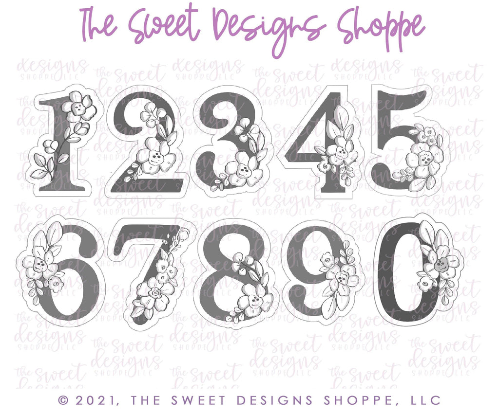 Cookie Cutters - Floral Numbers Set - Set of 9 - Cookie Cutters - The Sweet Designs Shoppe - - ALL, Birthday, Cookie Cutter, Customize, Font, Fonts, lettering, number, numbers, numberset, Promocode, regular sets, school, set, text