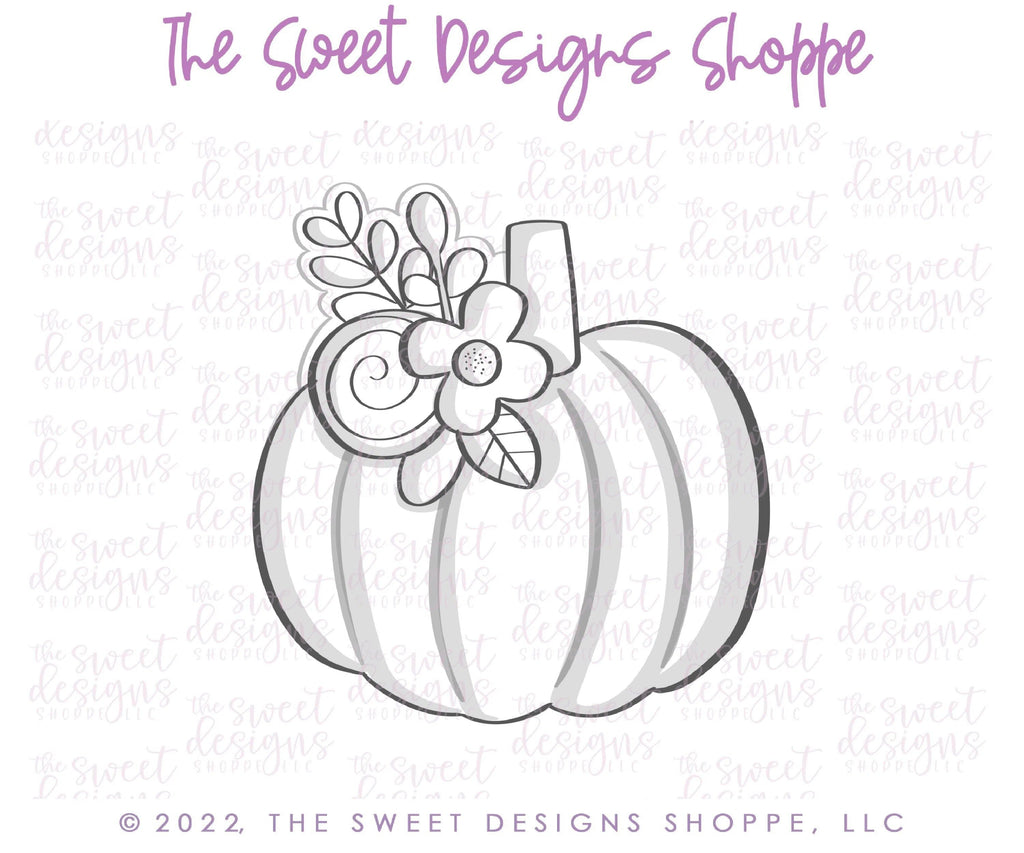 Cookie Cutters - Floral Pumpkin 2022 - Cookie Cutter - The Sweet Designs Shoppe - TSDS - - ALL,Autumn,Cookie Cutter,Fall,Fall / Halloween,Fall / Thanksgiving,Food,Food & Beverages,Fruits and Vegetables,Halloween,Promocode,Pumpkin,STL,thanksgiving