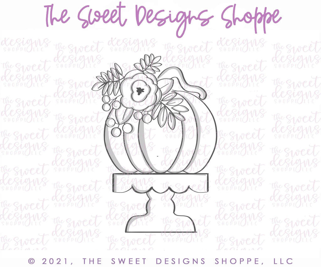 Cookie Cutters - Floral Pumpkin on Stand - Cookie Cutter - The Sweet Designs Shoppe - - ALL, Cookie Cutter, Fall, Fall / Thanksgiving, Food and Beverage, Food beverages, Promocode, Sweet, Sweets