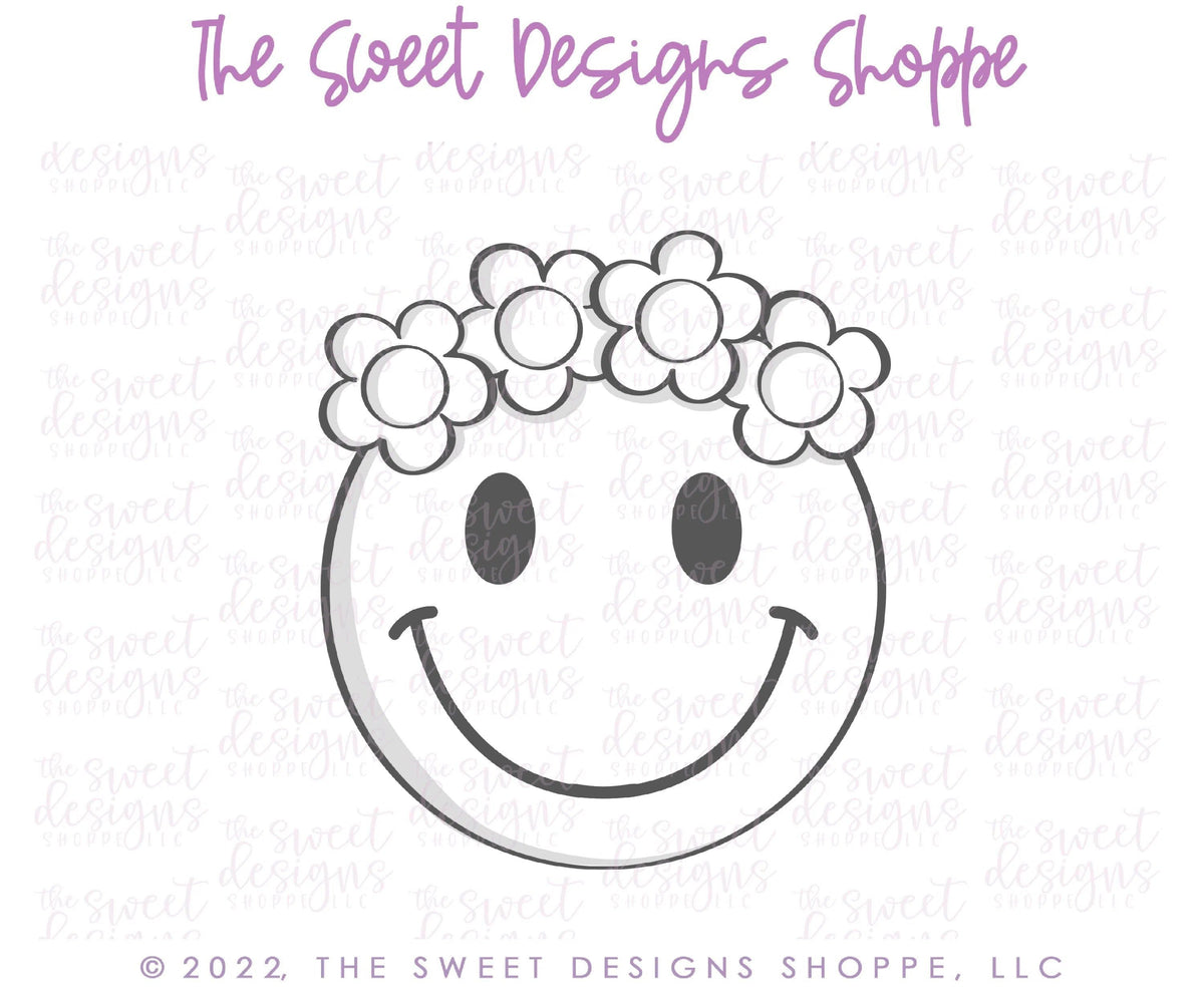 Cookie Cutters - Floral Smiley Face - Cookie Cutter - The Sweet Designs Shoppe - TSDS - - ALL,boho,Cookie Cutter,emogi,floral,florals,Misc,Miscelaneous,Miscellaneous,Promocode,Retro