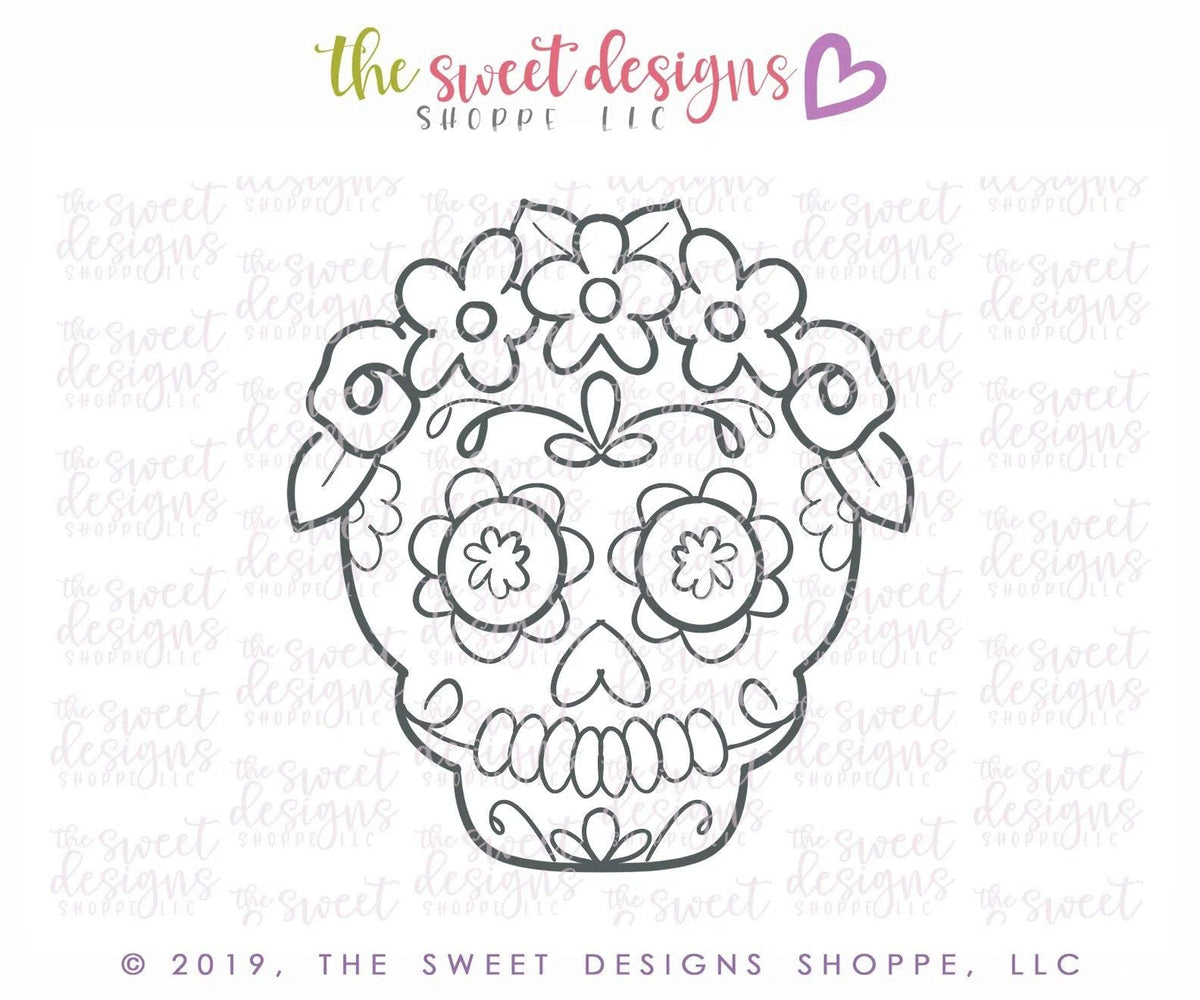 Cookie Cutters - Floral Sugar Skull - Cookie Cutter - The Sweet Designs Shoppe - TSDS - - ALL,Bow,Cookie Cutter,cookie cutters,Customize,Day of the dead,Day of the Death,dia de los muertos,Dia de Muertos,Fall / Halloween,halloween,Mexico,Miscellaneous,monster,Promocode,Skull,STL,Zombies